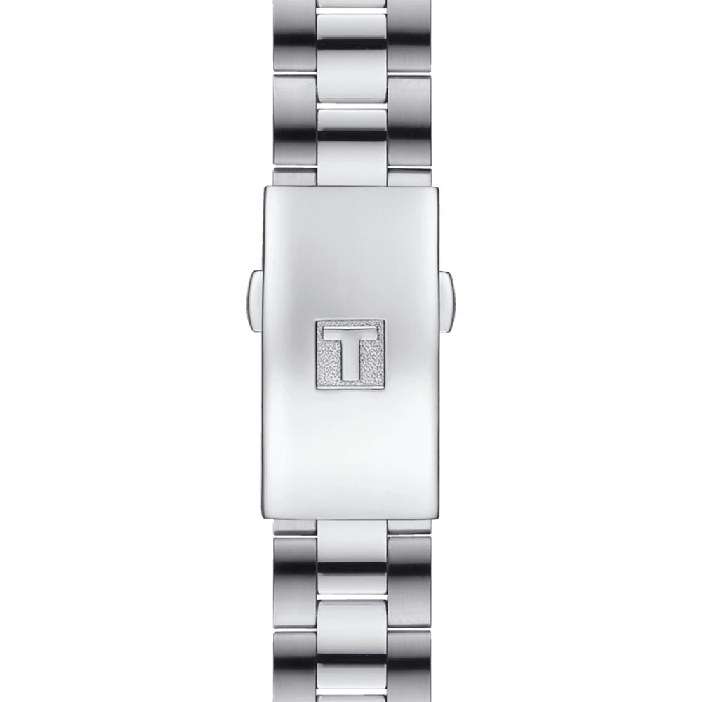 tissot t-classic pr 100 sport chic 36mm silver dial stainless steel diamond ladies watch clasp view