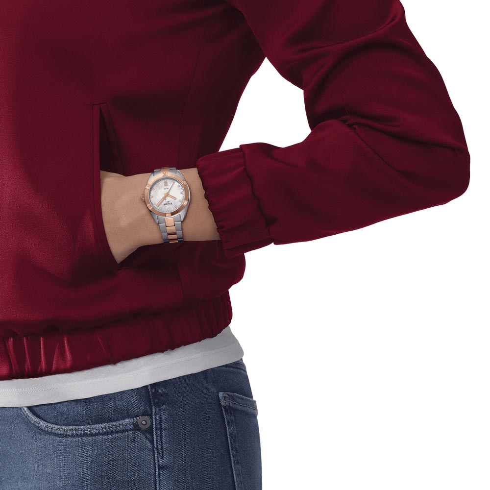 Tissot PR 100 Sport Chic 36mm MOP Diamond Dot Dial Rose Gold PVD Steel Ladies Quartz Watch T1019102211600