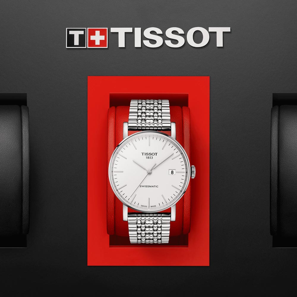 tissot t-classic everytime swissmatic 40mm silver dial stainless steel automatic gents watch in presentation box