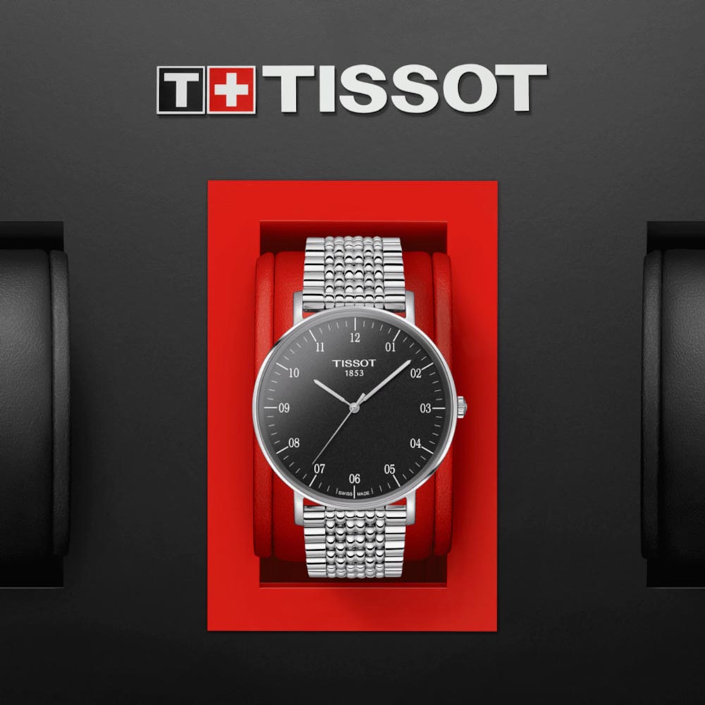 tissot t-classic everytime large 42mm black dial stainless steel gents watch in presentation box