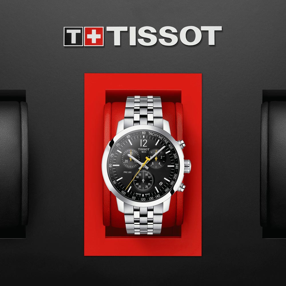 tissot t-sport prc 200 chronograph 43mm black dial stainless steel gents watch in presentation box