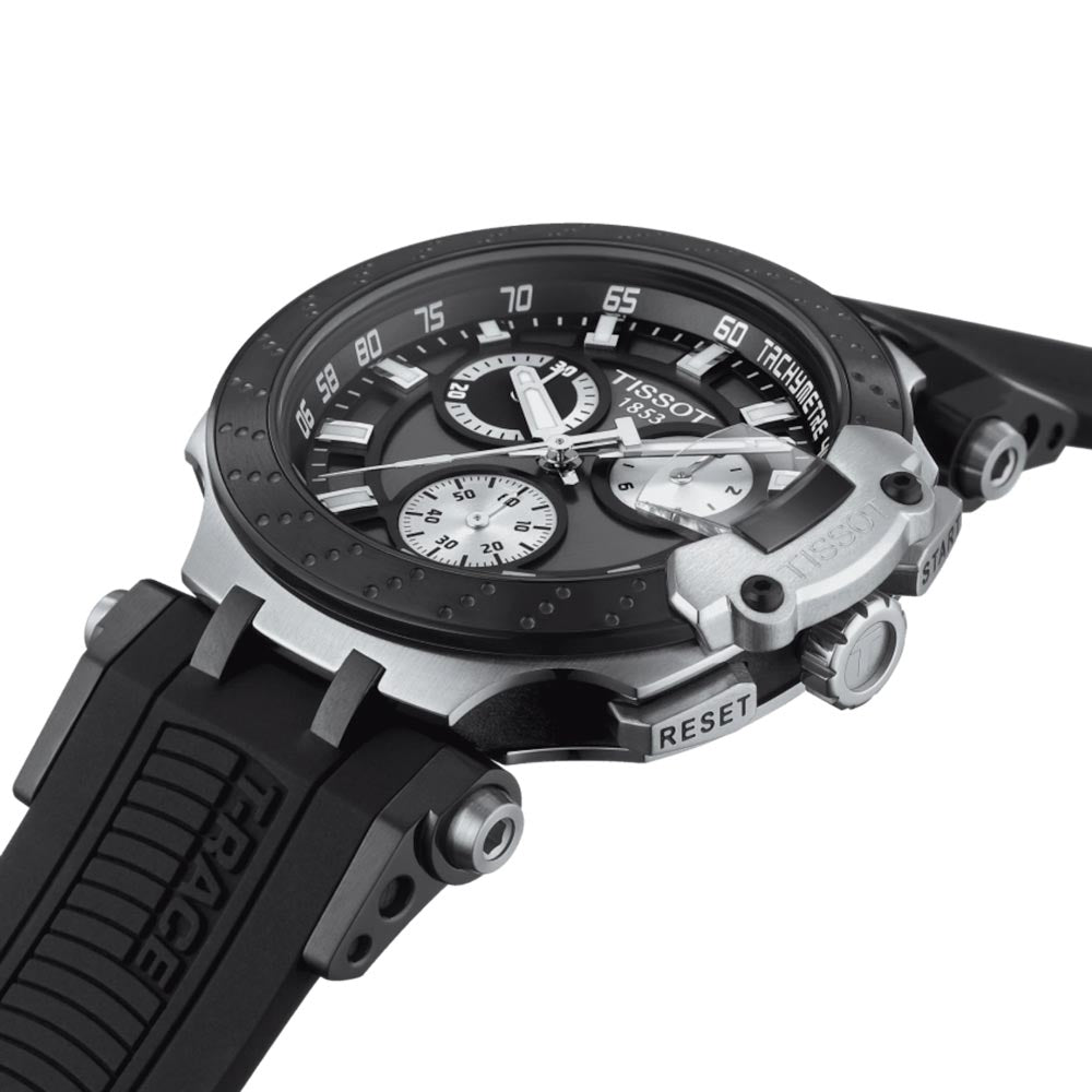tissot t-sport t-race chronograph 43mm anthracite dial black pvd steel gents watch lug view