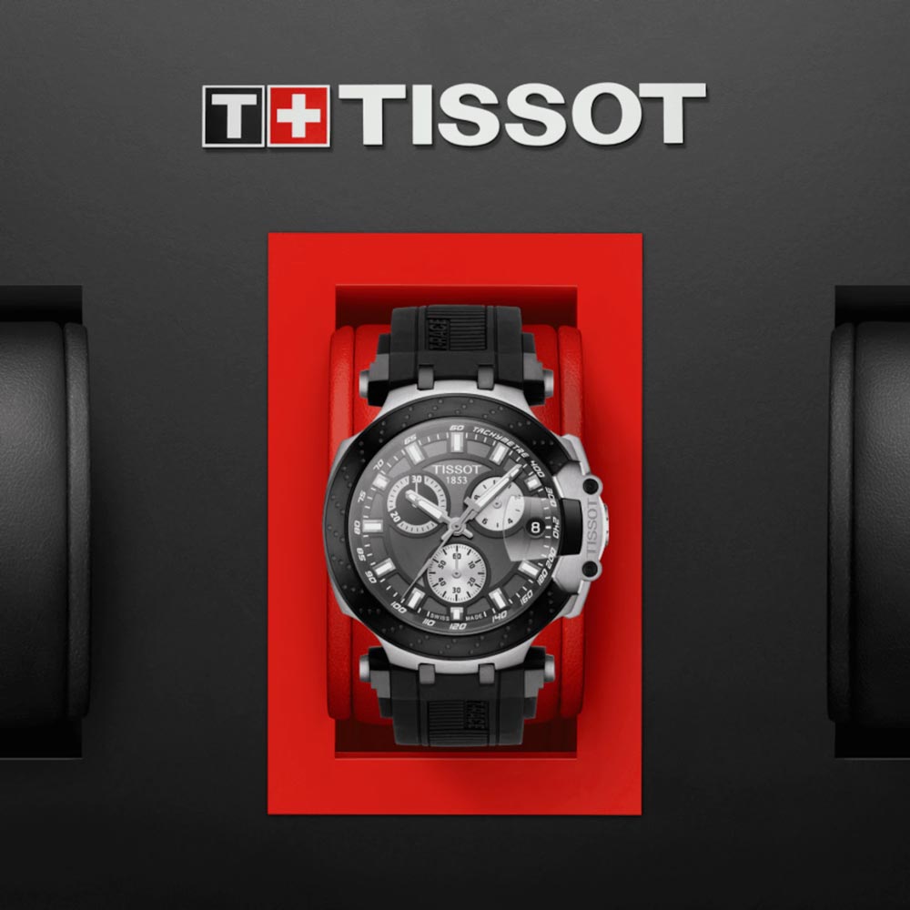 tissot t-sport t-race chronograph 43mm anthracite dial black pvd steel gents watch in presentation box
