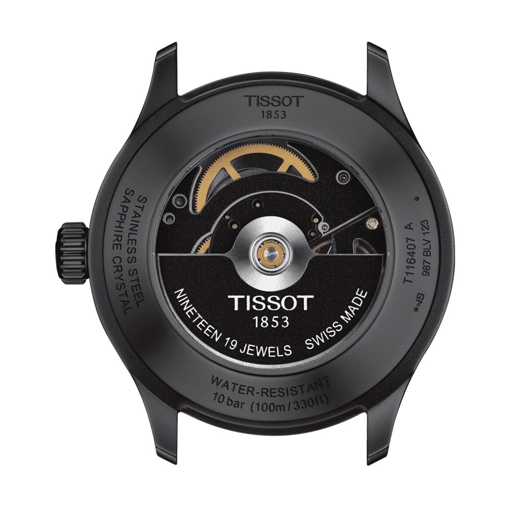 tissot t-sport xl swissmatic 43mm black dial black pvd steel automatic gents watch case back view