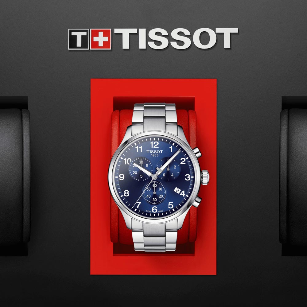 tissot t-sport chrono xl classic 45mm stainless steel & blue dial watch in presentation box