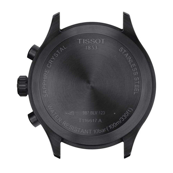 tissot t-sport chrono xl classic 45mm black dial black pvd steel watch case back view