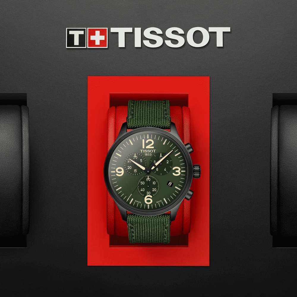 tissot t-sport chrono xl 45mm green dial stainless steel gents watch in presentation box