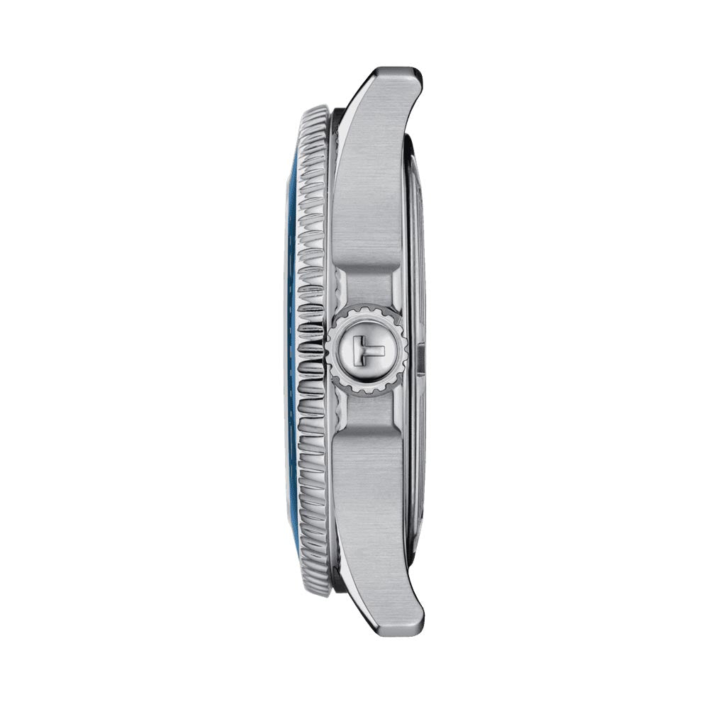 tissot t-sport seastar 1000 blue dial 36mm stainless steel watch side of case view