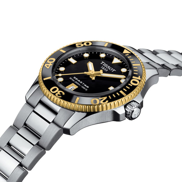 Tissot T-Sport Seastar 1000 Black Dial 36mm Gold PVD Steel Watch T1202102105100