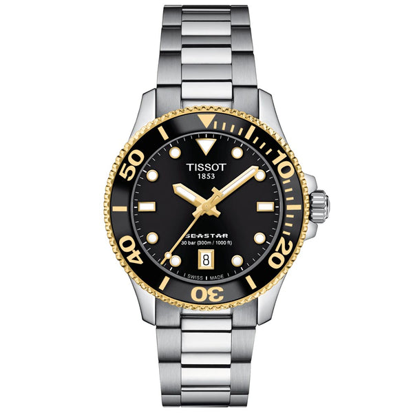 Tissot T-Sport Seastar 1000 Black Dial 36mm Gold PVD Steel Watch T1202102105100