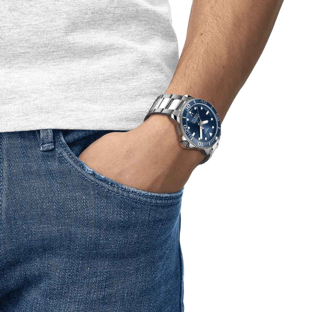 tissot t-sport seastar 1000 powermatic 80 blue dial automatic gents watch model shot