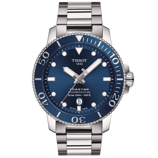 tissot t-sport seastar 1000 powermatic 80 blue dial automatic gents watch