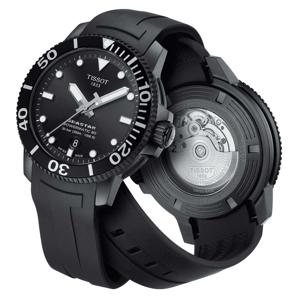 Tissot Seastar 1000 Powermatic 80 Black Dial 43mm Black PVD Steel Automatic Gents Watch T1204073705100
