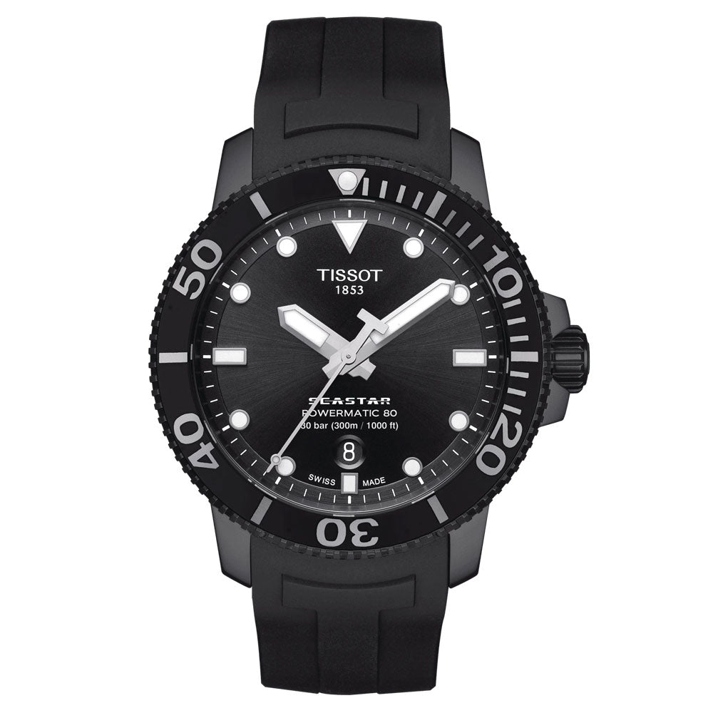 Tissot Seastar 1000 Powermatic 80 Black Dial 43mm Black PVD Steel Automatic Gents Watch T1204073705100