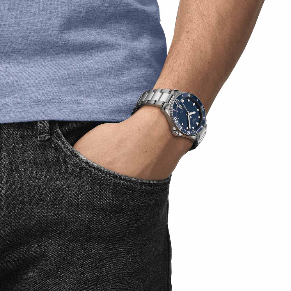 tissot t-sport seastar 1000 blue dial 40mm stainless steel gents watch model shot