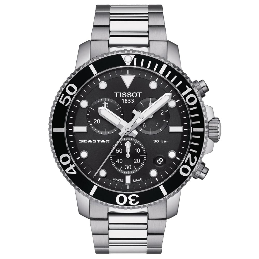 tissot t-sport seastar 1000 chronograph black dial stainless steel gents watch
