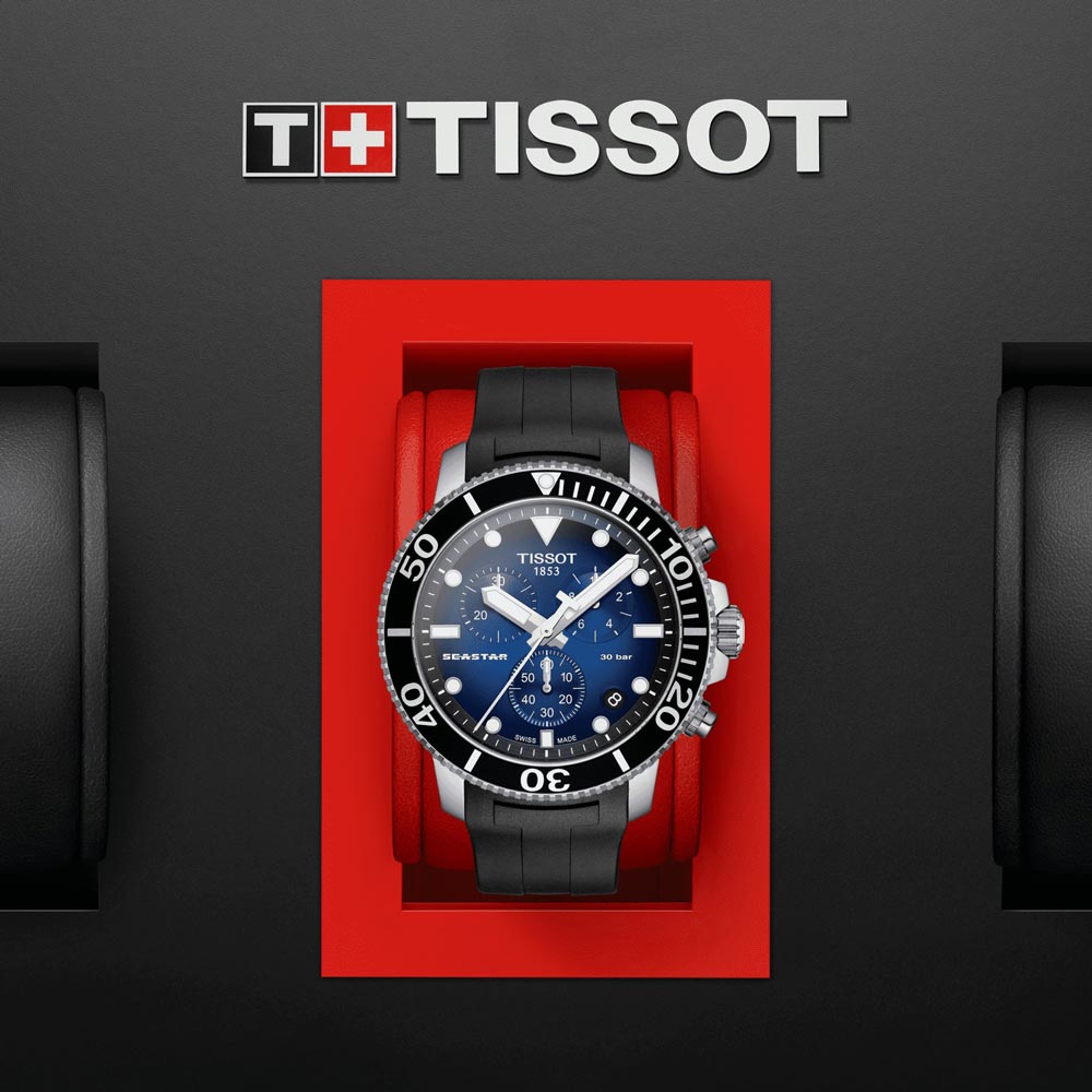 tissot t-sport seastar 1000 chronograph blue dial stainless steel gents watch in presentation box