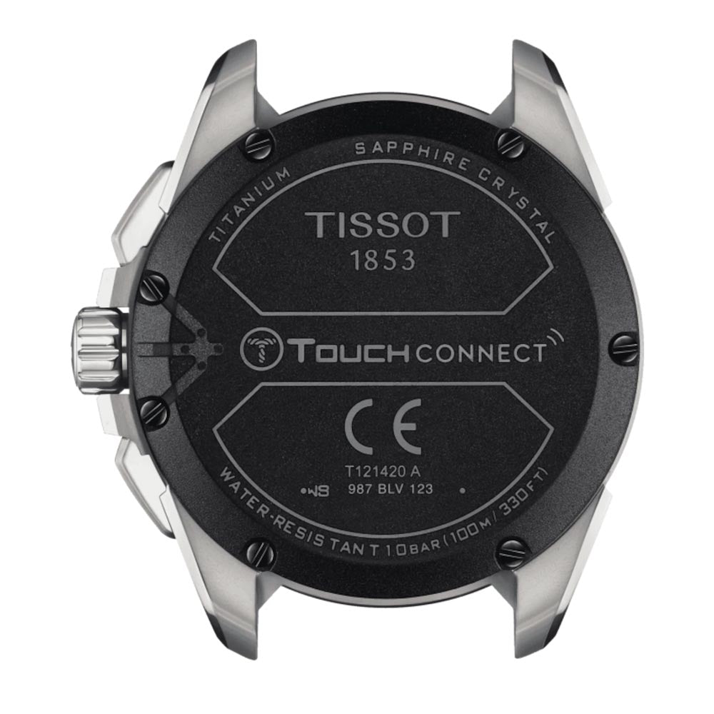 tissot t-touch connect solar 47mm black dial multi function titanium watch case back view