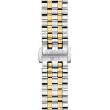tissot t-classic carson premium lady 30mm silver dial gold pvd steel automatic watch clasp view