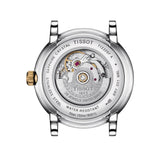 tissot t-classic carson premium lady 30mm silver dial gold pvd steel automatic watch case back view