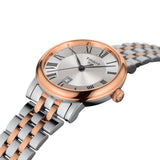 tissot t-classic carson premium lady 30mm silver dial rose gold pvd steel watch lug view