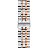 tissot t-classic carson premium lady 30mm silver dial rose gold pvd steel watch clasp view