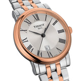 tissot t-classic carson premium lady 30mm silver dial rose gold pvd steel watch