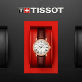 tissot t-classic carson premium lady 30mm steel & rose gold pvd silver dial watch in presentation box