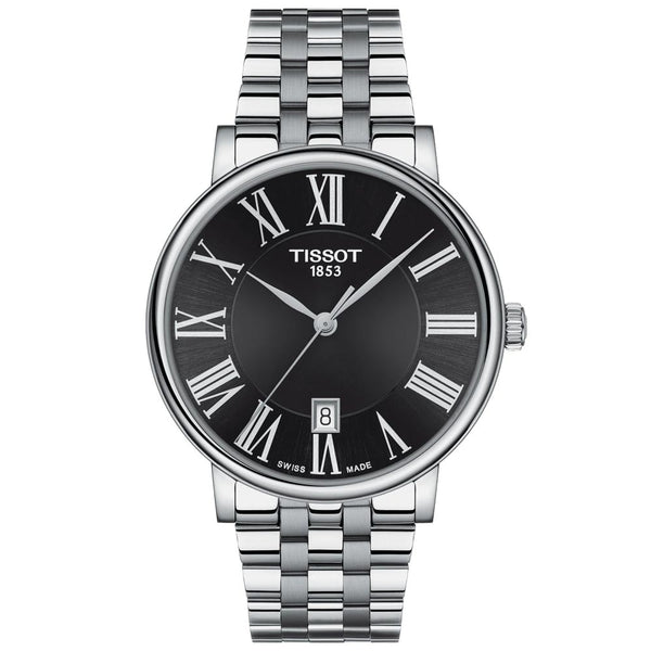 tissot t-classic carson premium 40mm black dial stainless steel gents watch