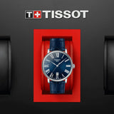 tissot t-classic carson premium 40mm blue dial stainless steel gents watch in presentation box