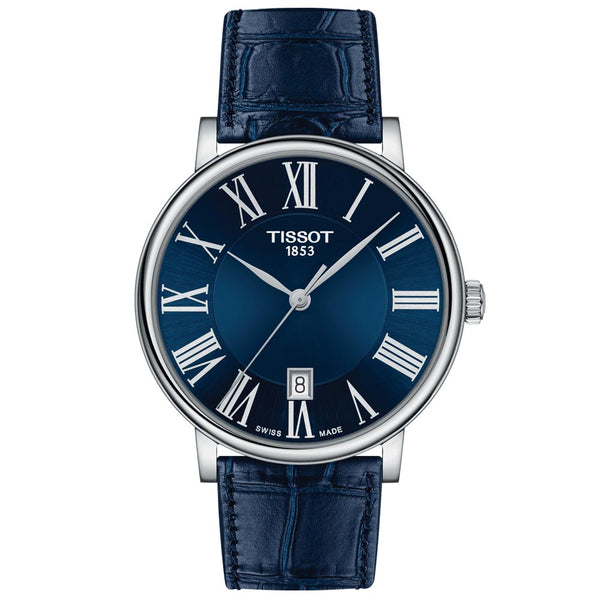 tissot t-classic carson premium 40mm blue dial stainless steel gents watch