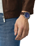 tissot t-sport supersport chrono blue dial stainless steel gents watch model shot