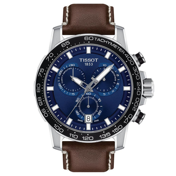 tissot t-sport supersport chrono blue dial stainless steel gents watch