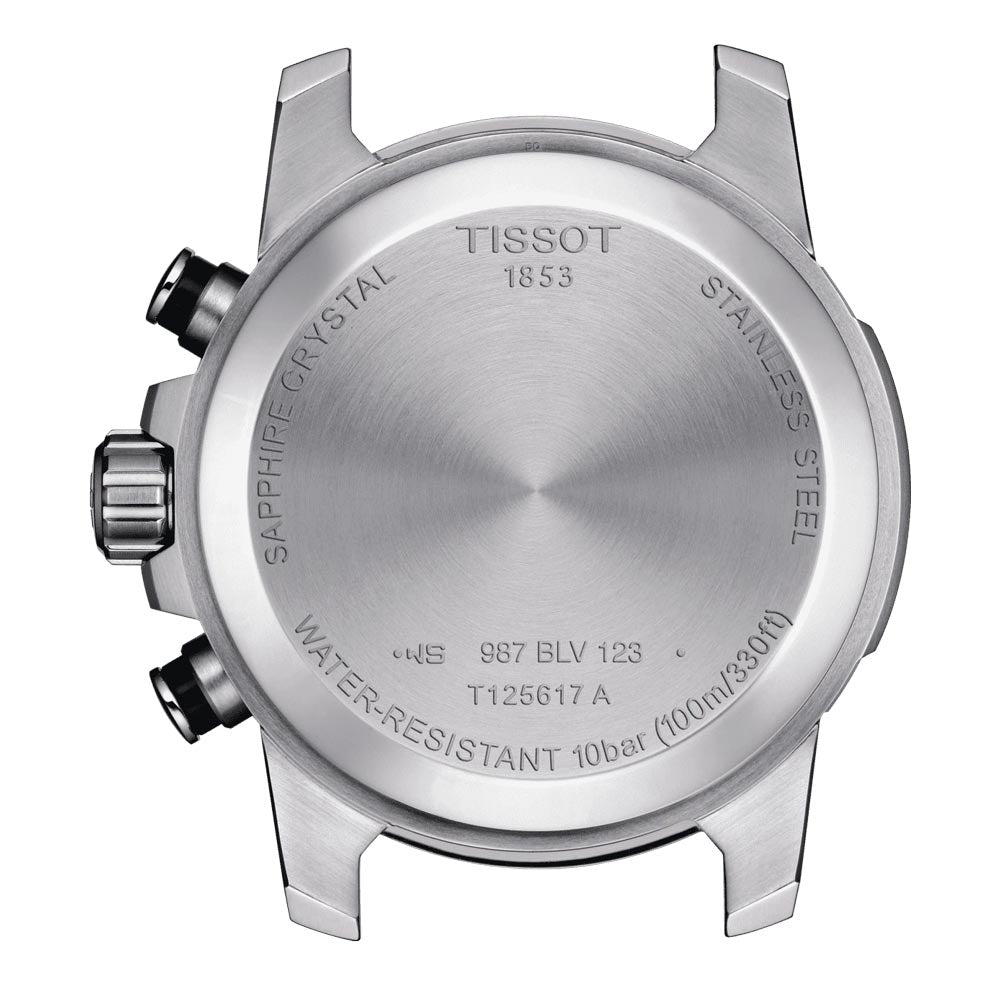 tissot t-sport supersport chrono black dial gold pvd steel gents watch case back view