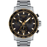 tissot t-sport supersport chrono black dial gold pvd steel gents watch
