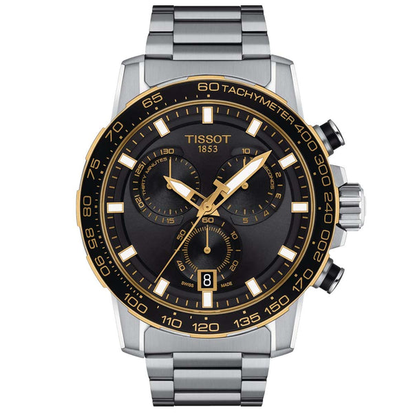 tissot t-sport supersport chrono black dial gold pvd steel gents watch