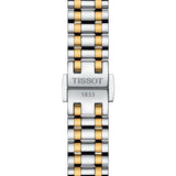tissot bellissima small lady 26mm silver dial yellow gold pvd steel quartz watch clasp view