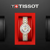 tissot bellissima small lady 26mm silver dial yellow gold pvd steel quartz watch in presentation box