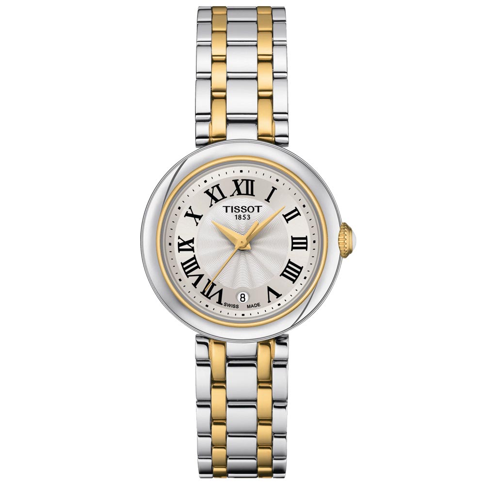 tissot bellissima small lady 26mm silver dial yellow gold pvd steel quartz watch