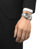 tissot t-classic gentleman powermatic 80 open heart 40mm rhodium dial stainless steel automatic watch model shot