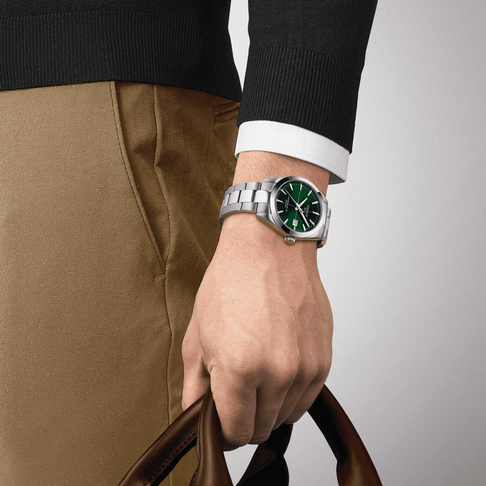 tissot gentleman powermatic 80 silicium 40mm green dial automatic gents watch model shot