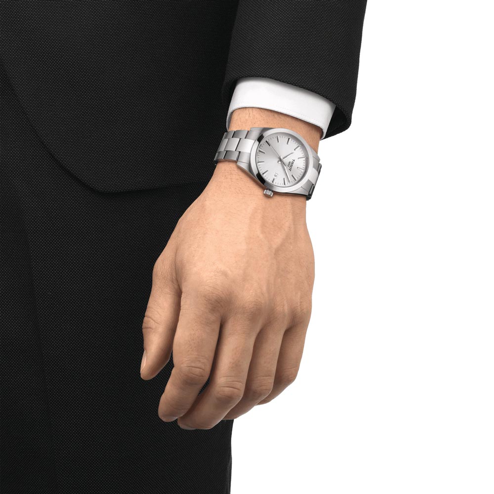 tissot gentleman 40mm silver dial gents quartz watch model shot
