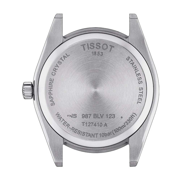 tissot gentleman 40mm black dial gents quartz watch case back view