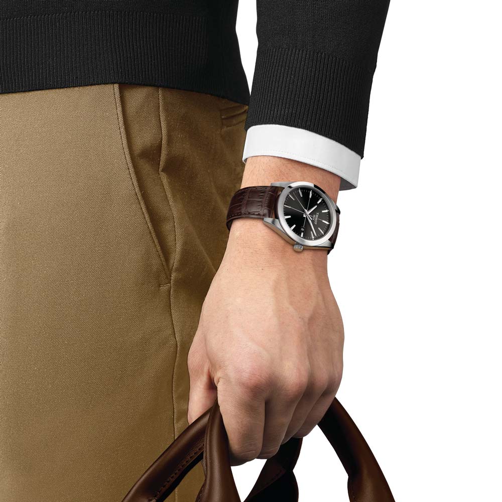 tissot gentleman 40mm black dial gents quartz watch model shot