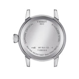 tissot t-classic dream lady 28mm white dial stainless steel watch case back view