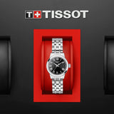 tissot t-classic dream lady 28mm black dial stainless steel watch in presentation box
