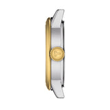 tissot t-classic dream lady 28mm silver dial yellow gold pvd steel watch side view