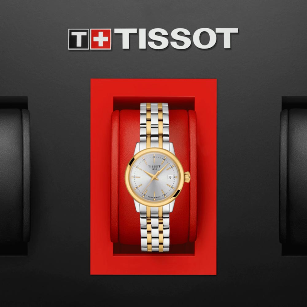 tissot t-classic dream lady 28mm silver dial yellow gold pvd steel watch in presentation box