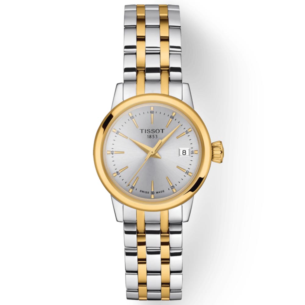 tissot t-classic dream lady 28mm silver dial yellow gold pvd steel watch