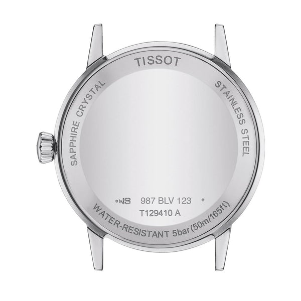 tissot t-classic dream 42mm silver dial stainless steel gents watch case back view